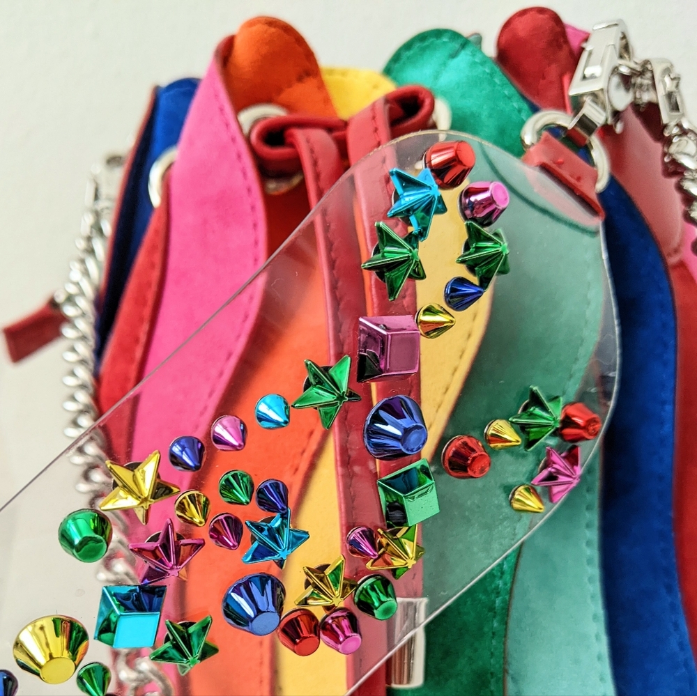 Christian Louboutin Suede Rainbow Marie Jane Bucket Bag - Picture 11 of 11